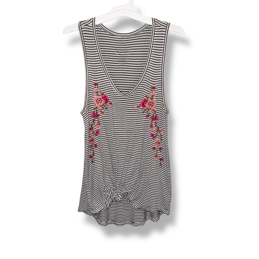 American Eagle Outfitters Soft and Sexy Striped Tank Floral Embroidery, size XS